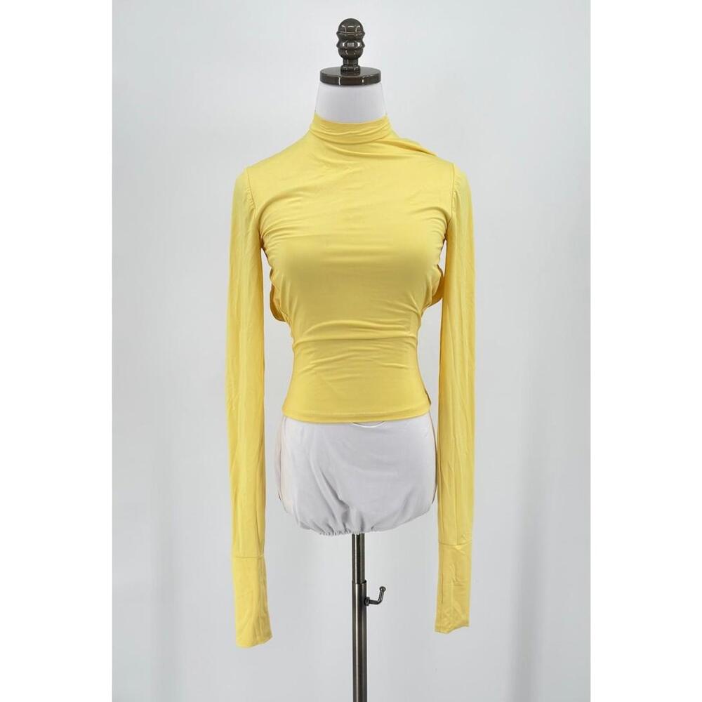 Kijun Yellow Mock Neck Open Back Long Sleeve Top Sz 1